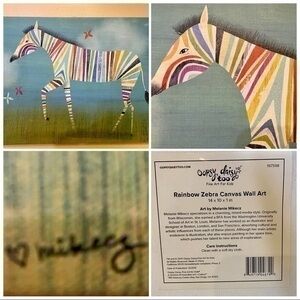 Oopsy Daisy too Rainbow Zebra stretched Canvas Wall Art Print 14” W x 10”H
